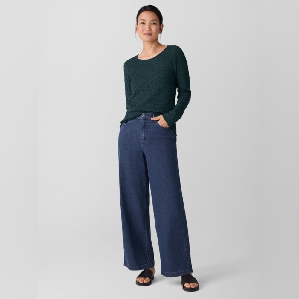 NWT Eileen Fisher Cotton Stretch Denim Wide-Leg Jean Medium Indigo Size Large